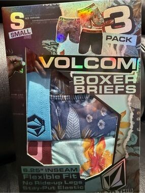 Volcom Men's Boxer Briefs - Black & Floral Multicolor Set 3 pack Small #2781